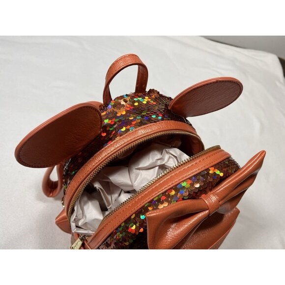 Disney Parks Loungefly Minnie Mouse Copper Sequin Mini Backpack NWT - Picture 5 of 16